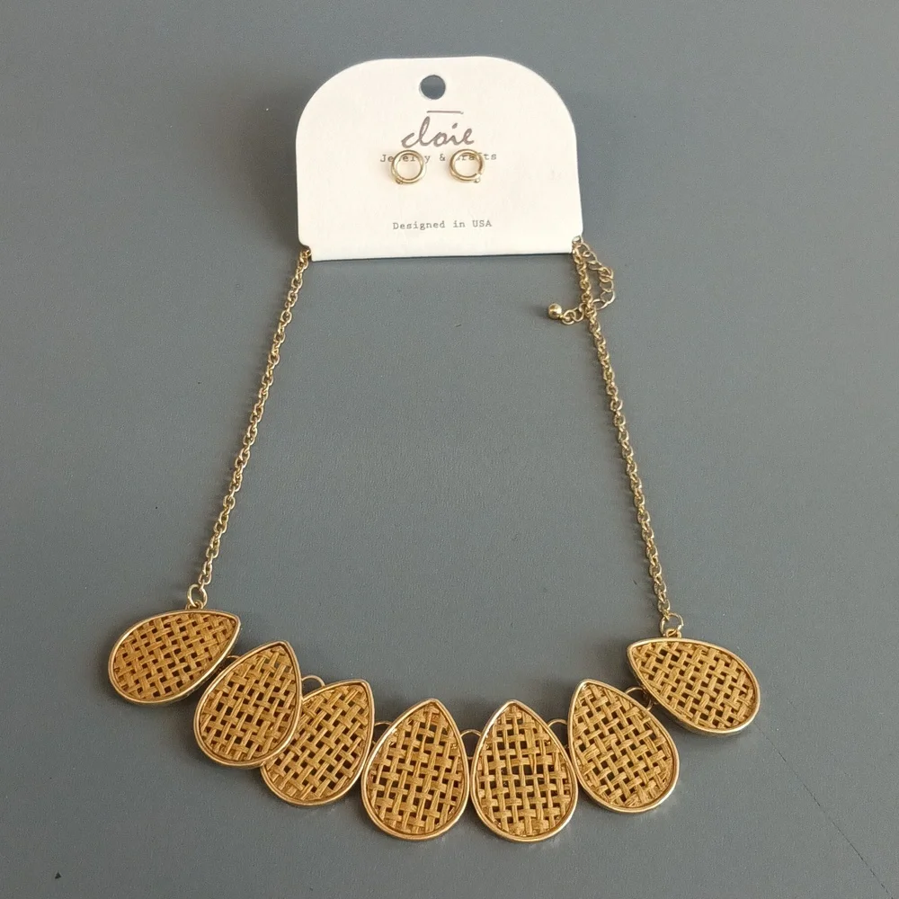 Costume Jewelry Gold Woven Necklace and Earring Set